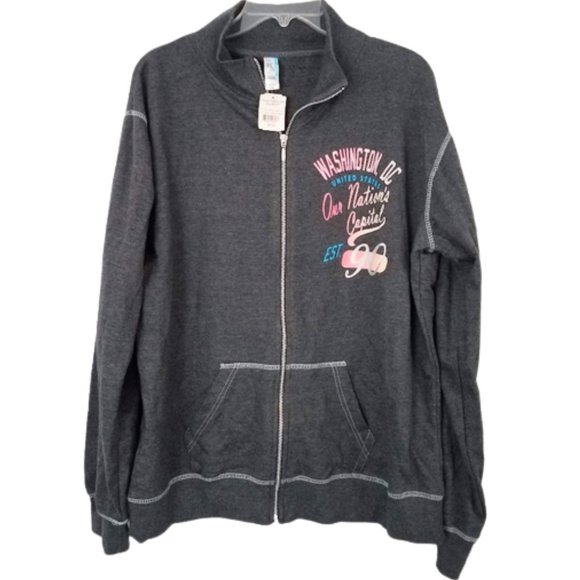 Perrin Jackets & Blazers - WASHINGTON DC Black Heather Zip Sweat Shirt Jacket - Women's 2 XL